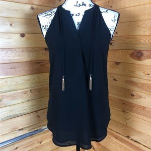 NAKED ZEBRA black sleeveless lined top with chain tassel